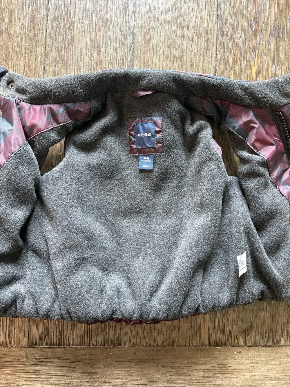 BabyGap Puffer Vest in Navy & Burgundy Plaid 0-6m